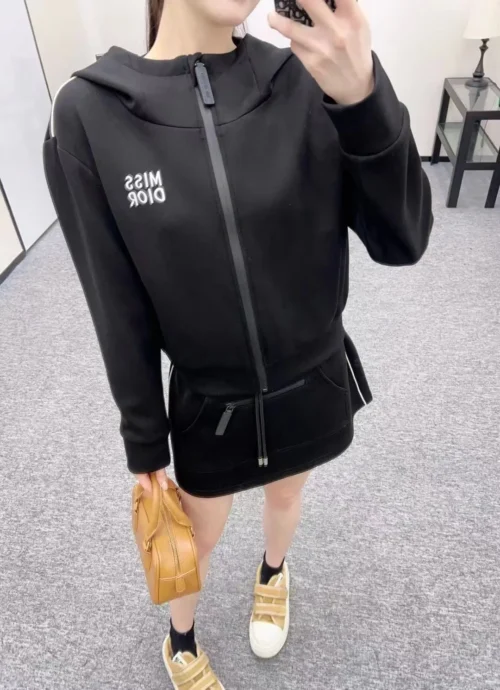 Dior Embroidered Hooded Zip-Up Drawstring Jacket and Pants Set