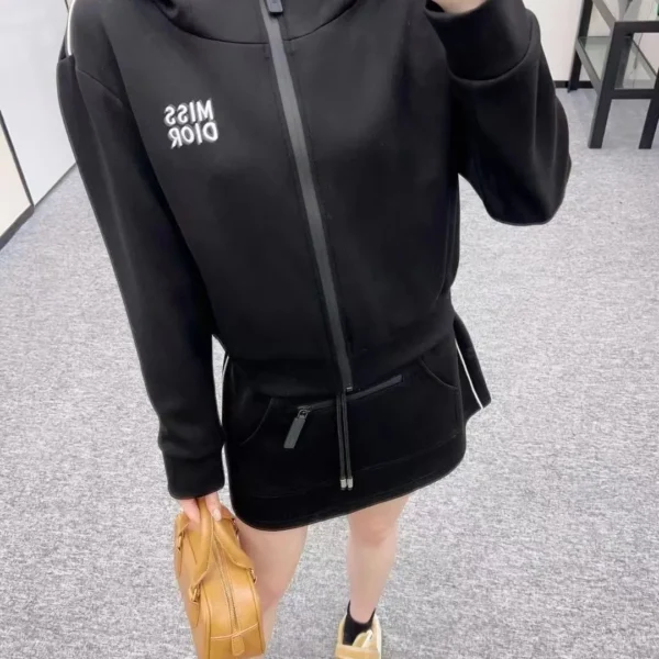 CLDIOR0014-01 Dior Embroidered Hooded Zip-Up Drawstring Jacket and Pants Set