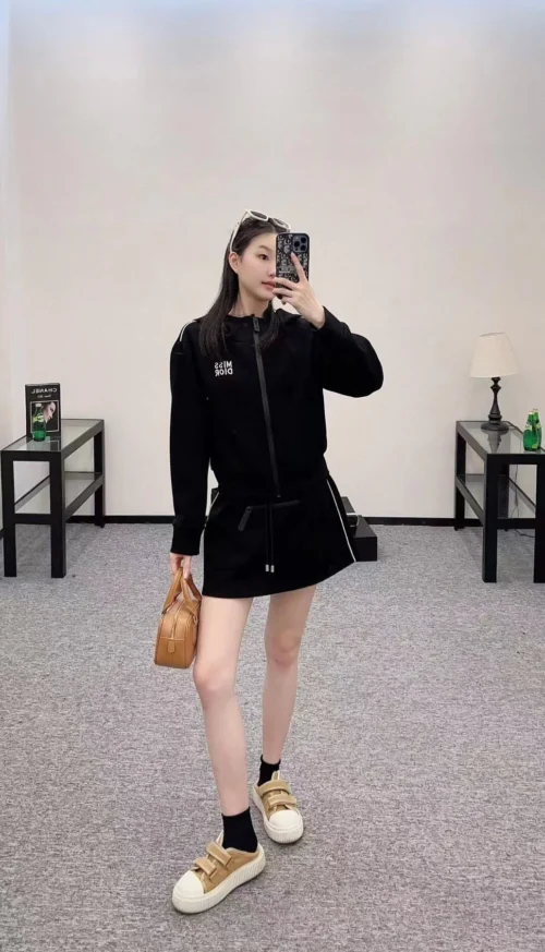 Dior Embroidered Hooded Zip-Up Drawstring Jacket and Pants Set