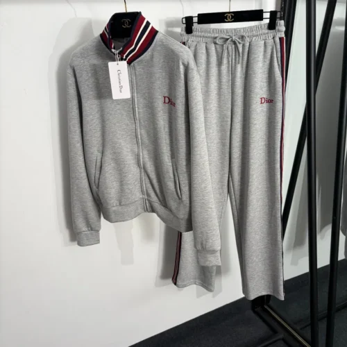 Dior Embroidered Striped Zip-Up Jacket and Pants Set