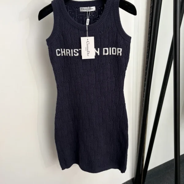 CLDIOR0023-01 Dior Cutout Sleeveless Logo Knit Vest Dress