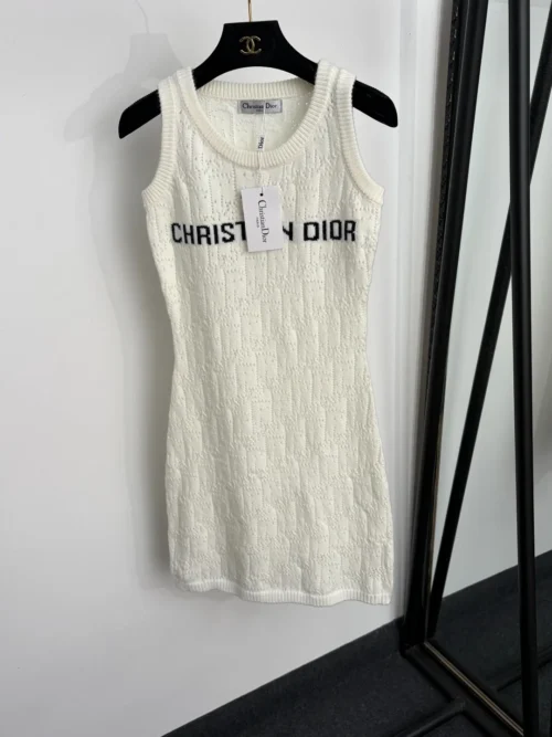 Dior Cutout Sleeveless Logo Knit Vest Dress