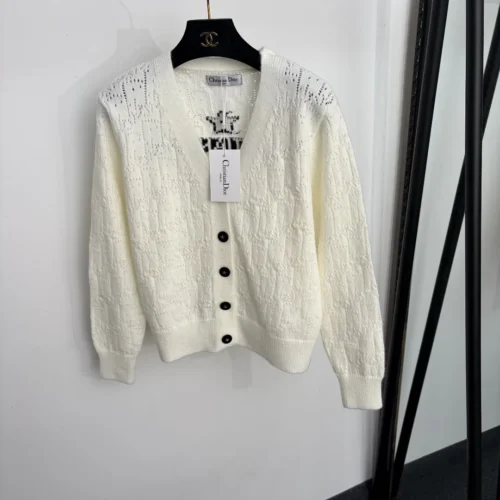 Dior Cutout V-Neck Logo Cardigan
