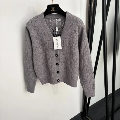Dior Cutout V-Neck Logo Cardigan