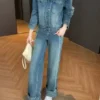 Dior Denim Monogram Striped Jacket and Pants Set