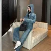 Dior Denim Monogram Striped Hooded Jacket and Pants Set