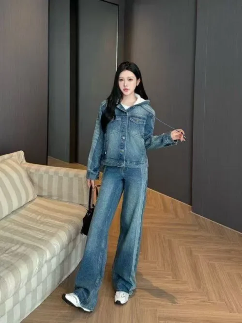 Dior Denim Monogram Striped Hooded Jacket and Pants Set