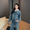Dior Denim Monogram Striped Hooded Jacket and Pants Set