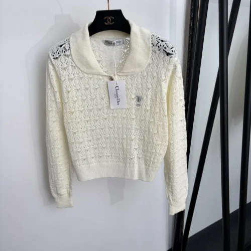 Dior Cutout Embroidered Collared Knit Sweater