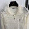 Dior Cutout Embroidered Collared Knit Sweater