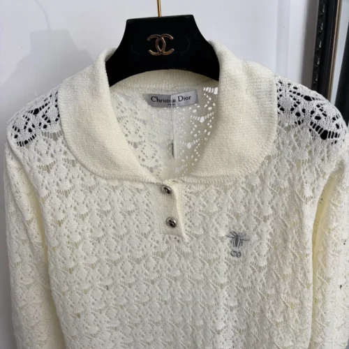 Dior Cutout Embroidered Collared Knit Sweater