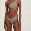 Gucci Cutout All-Over Print Logo One-Piece Swimsuit