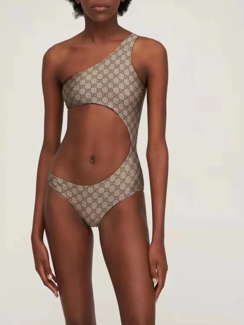 Gucci Cutout All-Over Print Logo One-Piece Swimsuit