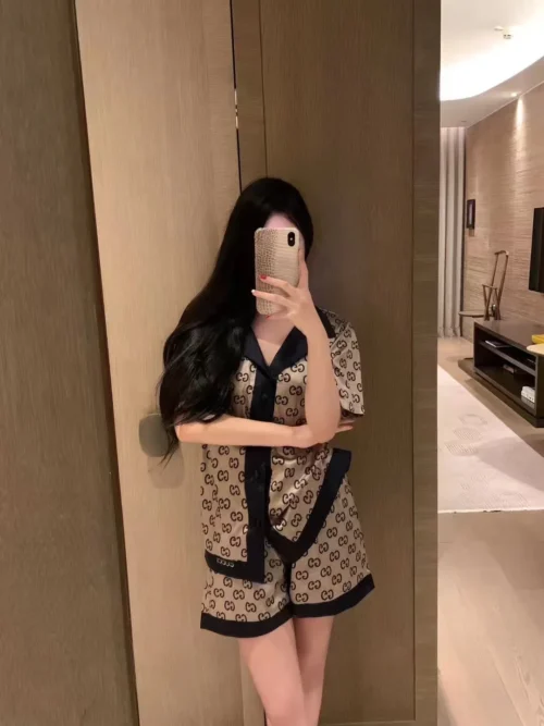 Gucci Embroidered Monogram Printed Oversized T-Shirt and Shorts Set