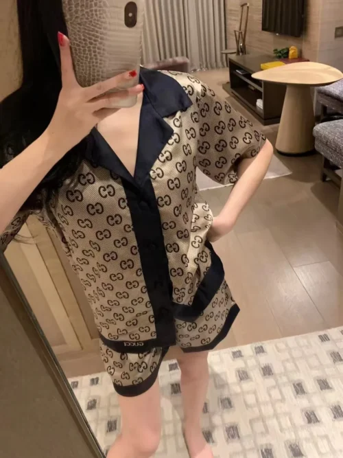 Gucci Embroidered Monogram Printed Oversized T-Shirt and Shorts Set