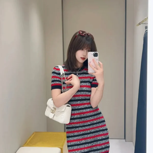 CLGUCCI0031-01 Gucci Cutout Colorblock Striped Dress