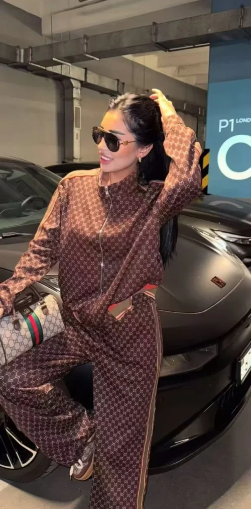 Gucci Monogram Printed Zip-Up Wide-Leg Jacket and Pants Set