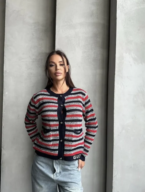 Gucci Cutout Colorblock Striped Cardigan