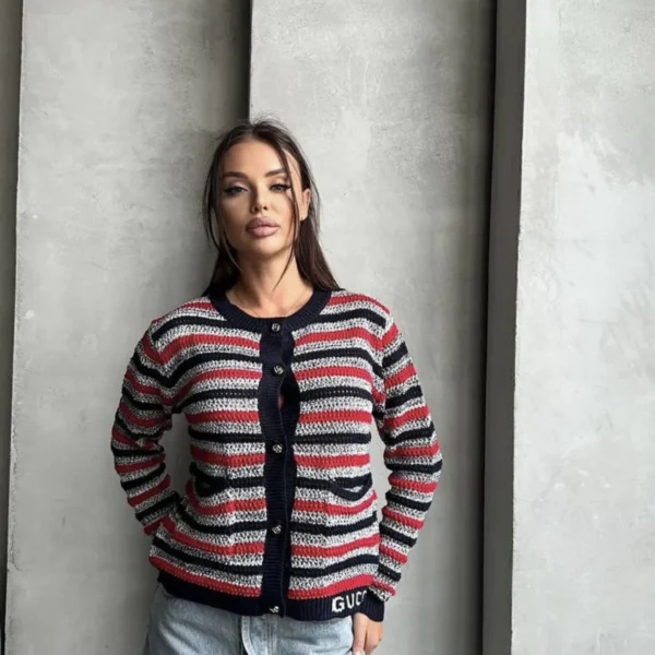 CLGUCCI0053-01 Gucci Cutout Colorblock Striped Cardigan