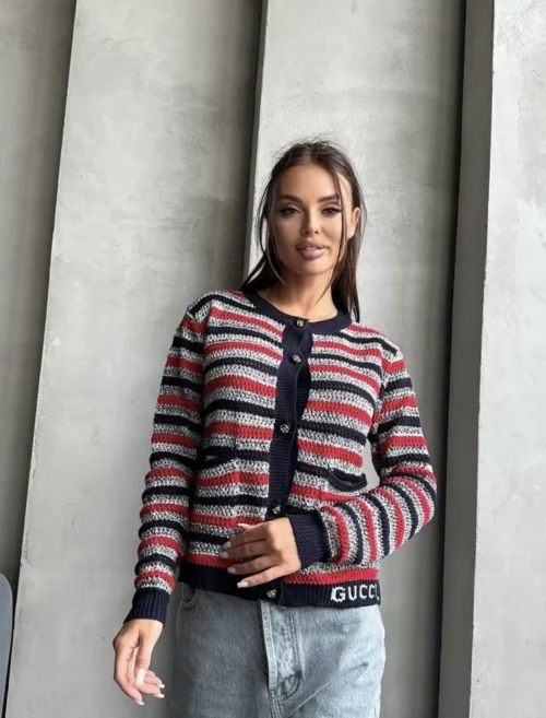 Gucci Cutout Colorblock Striped Cardigan