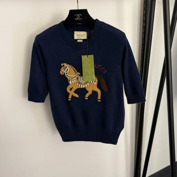 CLGUCCI0054-01 Gucci Embroidered Rhinestone Knit Sweater