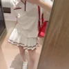 Gucci Embroidered Striped Pleated T-Shirt and Skirt Set
