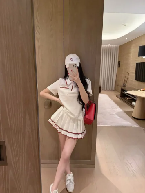 Gucci Embroidered Striped Pleated T-Shirt and Skirt Set
