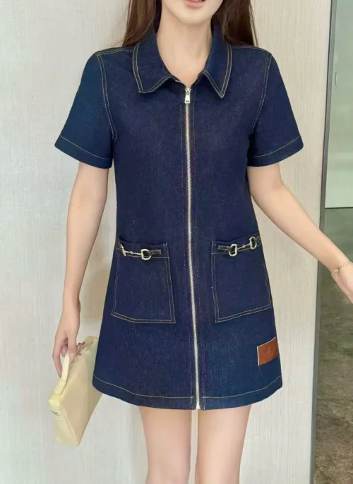 Gucci Denim Zip-Up Collared Dress