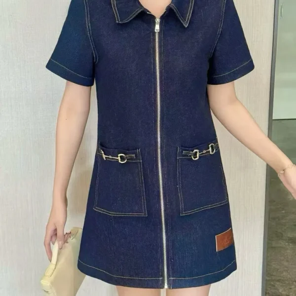 CLGUCCI0070-01 Gucci Denim Zip-Up Collared Dress