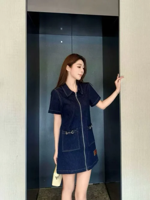 Gucci Denim Zip-Up Collared Dress