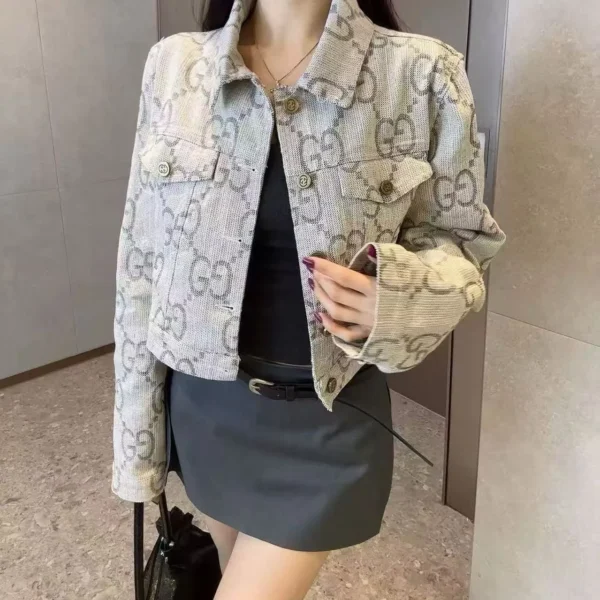 CLGUCCI0076-01 Gucci Denim Monogram Cropped Jacket
