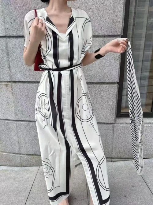 Hermes Printed Tie-Waist Dress