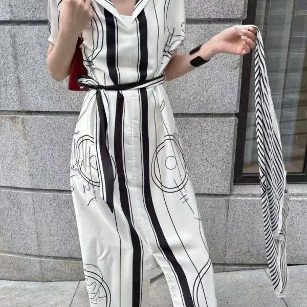 Hermes Printed Tie-Waist Dress