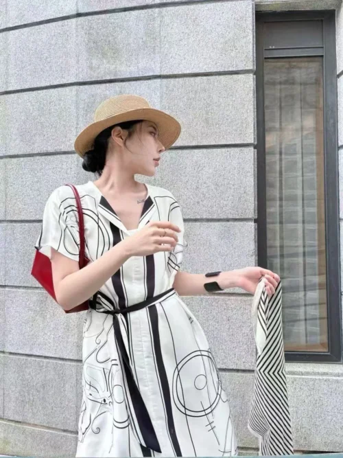 Hermes Printed Tie-Waist Dress