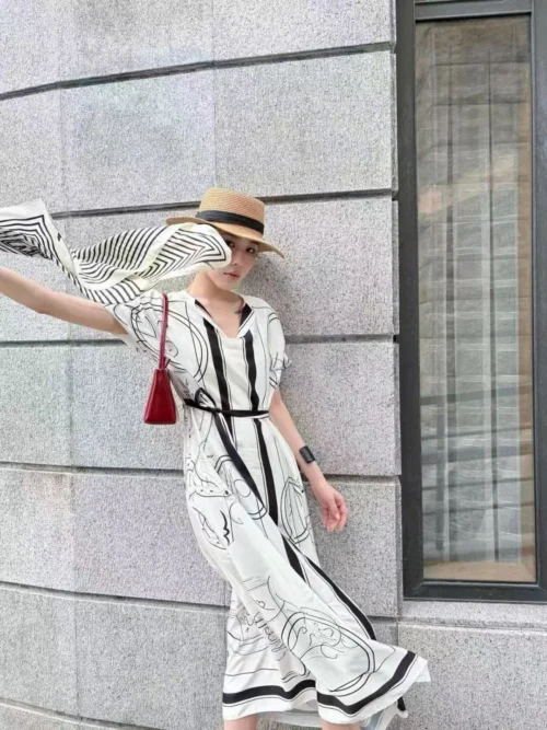 Hermes Printed Tie-Waist Dress