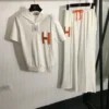 Hermes Hooded Wide-Leg Logo T-Shirt and Pants Set