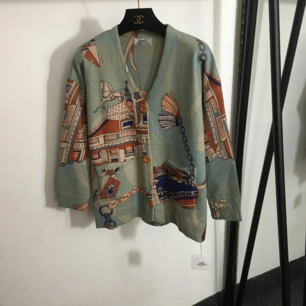 Hermes Printed V-Neck Cardigan