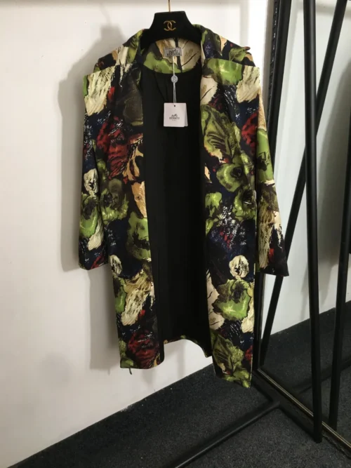 Hermes Printed Collared Tie-Waist Trench Jacket