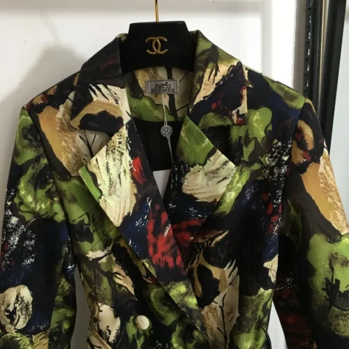 Hermes Printed Collared Tie-Waist Trench Jacket