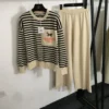 Hermes Embroidered Striped Wide-Leg Knit Jacket and Pants Set