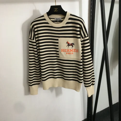 Hermes Embroidered Striped Wide-Leg Knit Jacket and Pants Set