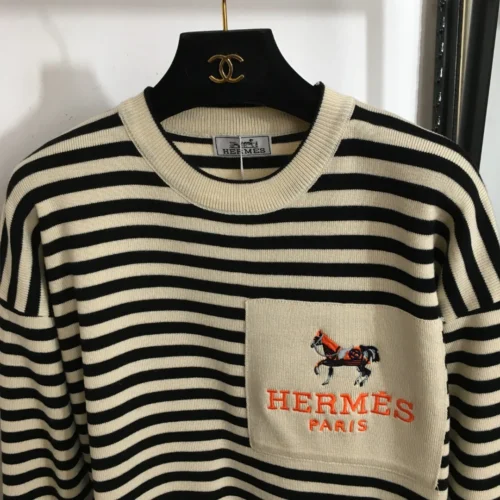 Hermes Embroidered Striped Wide-Leg Knit Jacket and Pants Set