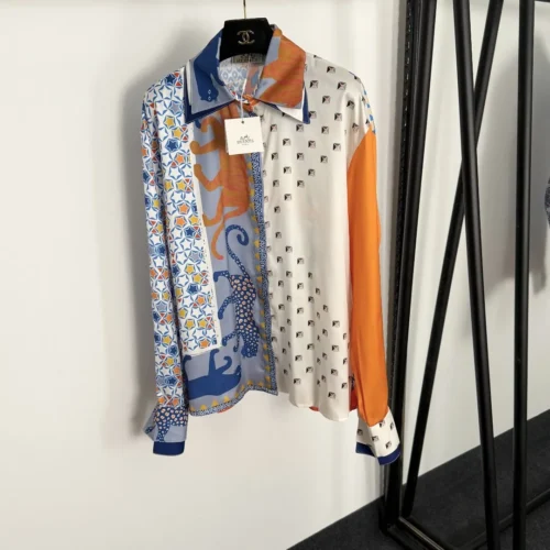 Hermes Printed Colorblock Collared Shirt