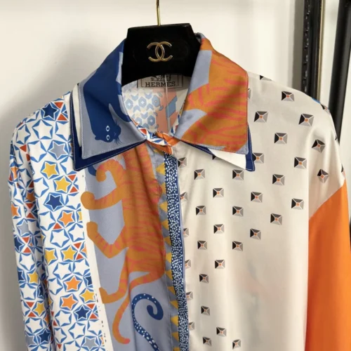 Hermes Printed Colorblock Collared Shirt