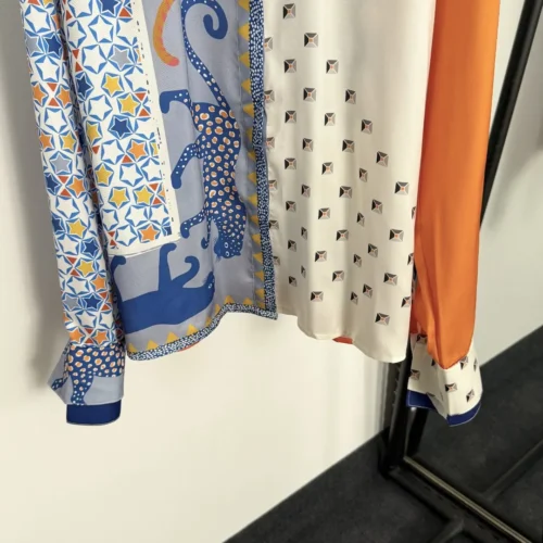 Hermes Printed Colorblock Collared Shirt