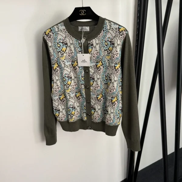 CLHERMES0029-01 Hermes Printed Colorblock Cardigan