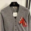 Hermes Embroidered Jacquard V-Neck Cardigan