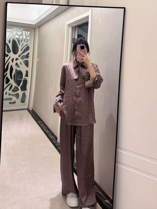 Hermes Monogram High-Waist Wide-Leg Two-Piece Set