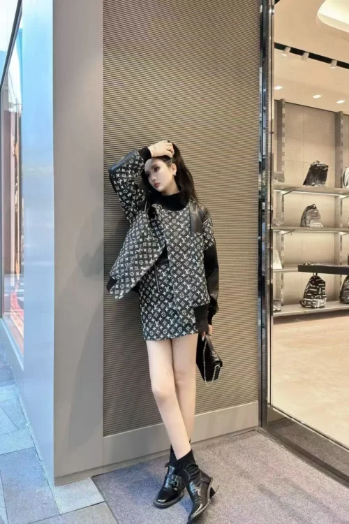 Louis Vuitton Denim Jacquard Monogram High-Waist Two-Piece Set