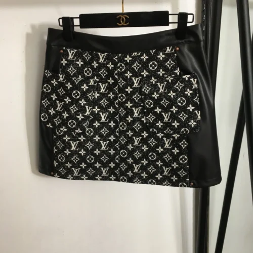 Louis Vuitton Denim Jacquard Monogram High-Waist Skirt